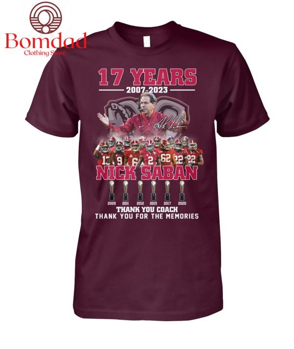 Alabama Crimson Tide Nick Saban 2007 2023 Memories T Shirt