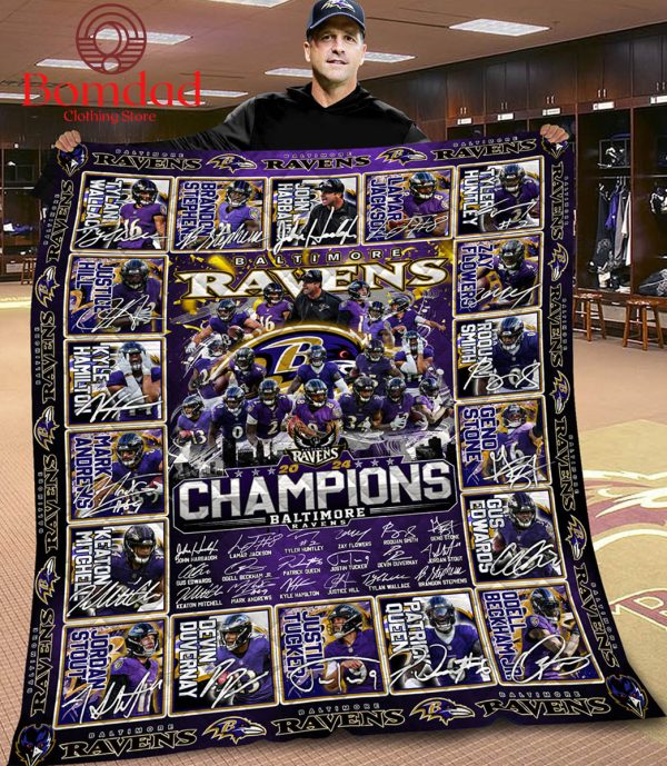 Baltimore Ravens 2024 Champions Fleece Blanket Quilt