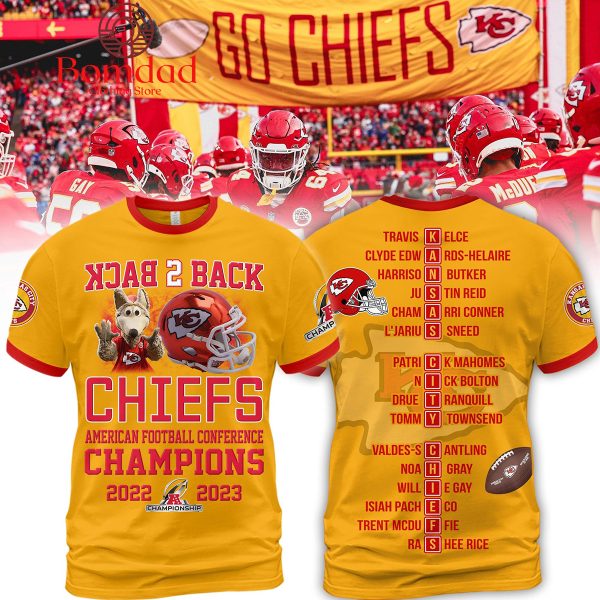 Kansas City Chiefs Back 2 Back AFC Champions 2022 2023 Gold Design Hoodie T Shirt