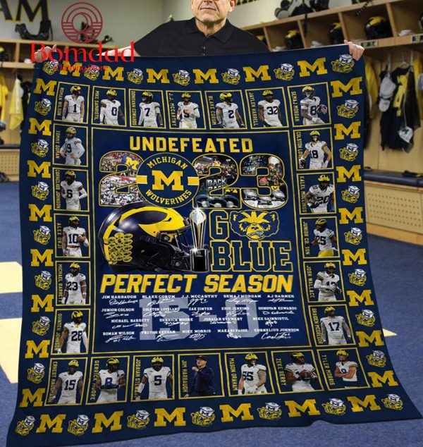 Michigan Wolverines Undefeated 2023 Go Blue Perfect Season Fleece Blanket Quilt