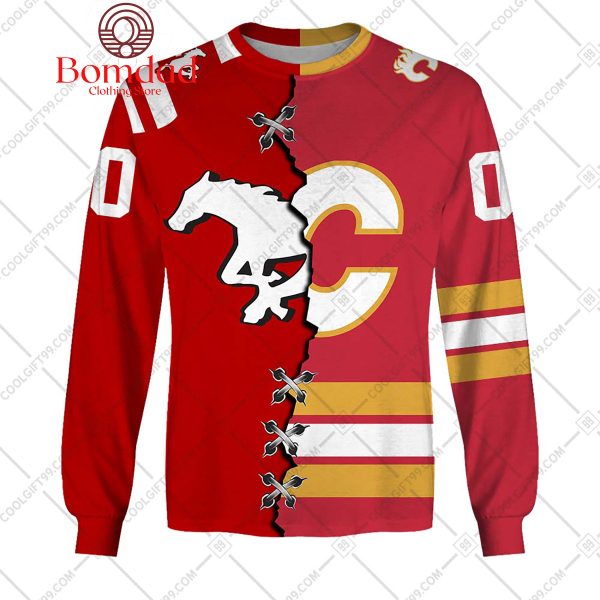 NHL Calgary Flames Mix CFL Calgary Stampeders Home Jersey Style Hoodie T Shirt
