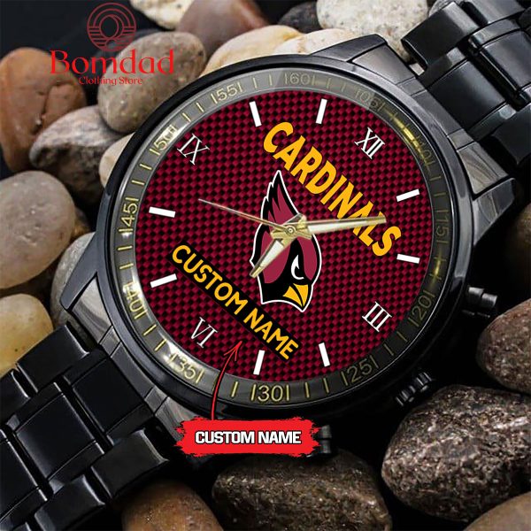Arizona Cardinals Fan Personalized Black Steel Watch