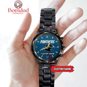 Carolina Panthers Fan Personalized Black Steel Watch