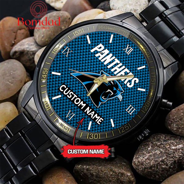 Carolina Panthers Fan Personalized Black Steel Watch