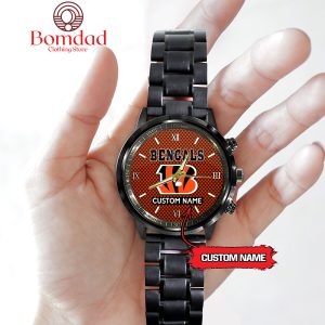 Cincinnati Bengals Fan Personalized Black Steel Watch