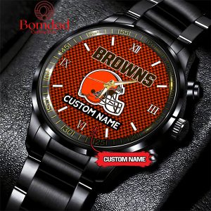 Cleveland Browns Fan Personalized Black Steel Watch
