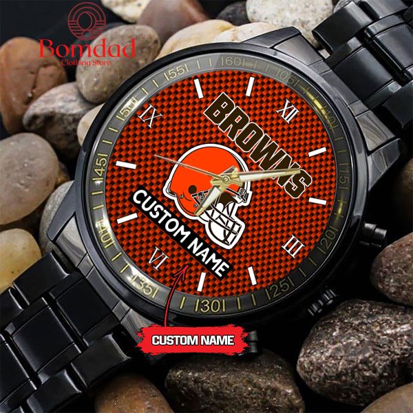 Cleveland Browns Fan Personalized Black Steel Watch