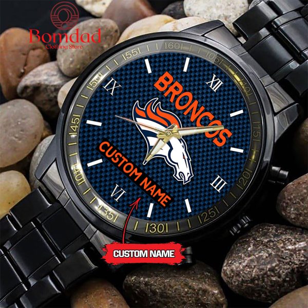 Denver Broncos Fan Personalized Black Steel Watch