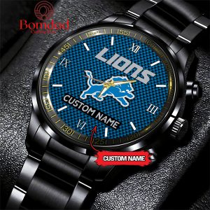 Detroit Lions Fan Personalized Black Steel Watch