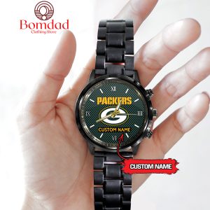 Green Bay Packers Fan Personalized Black Steel Watch