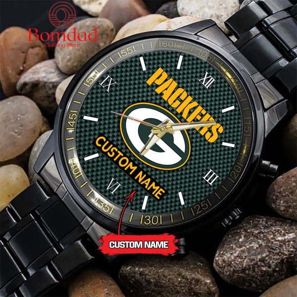Green Bay Packers Fan Personalized Black Steel Watch