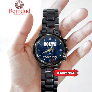 Indianapolis Colts Fan Personalized Black Steel Watch