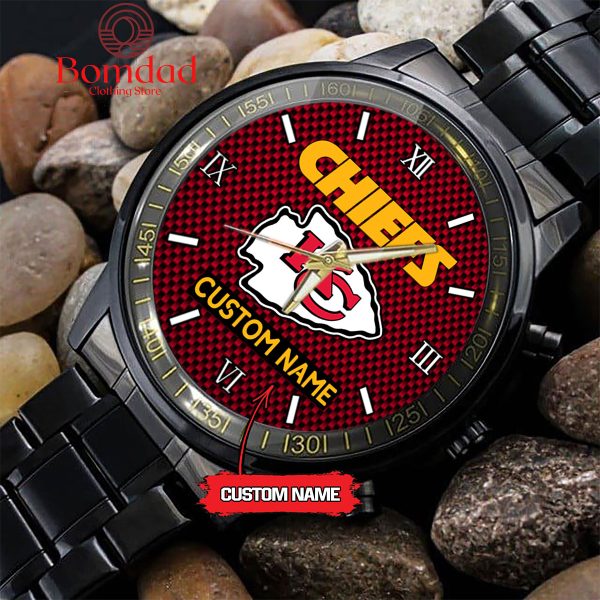 Kansas City Chiefs Fan Personalized Black Steel Watch