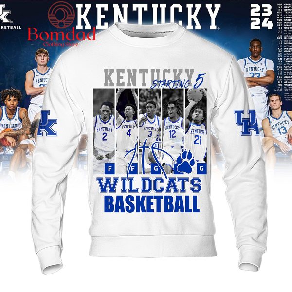 Kentucky Wildcats Basketball Staring 5 Fan Hoodie Shirt White