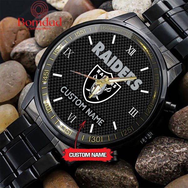 Las Vegas Raiders Fan Personalized Black Steel Watch
