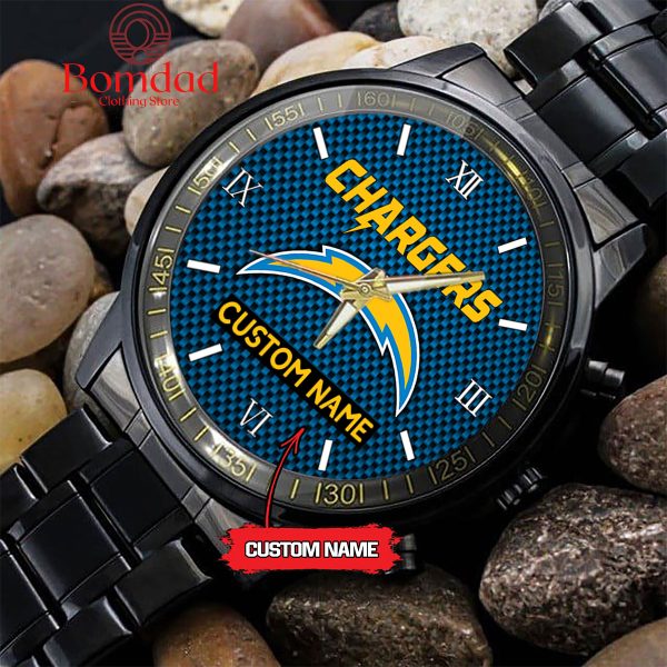 Los Angeles Chargers Fan Personalized Black Steel Watch