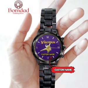 Minnesota Vikings Fan Personalized Black Steel Watch