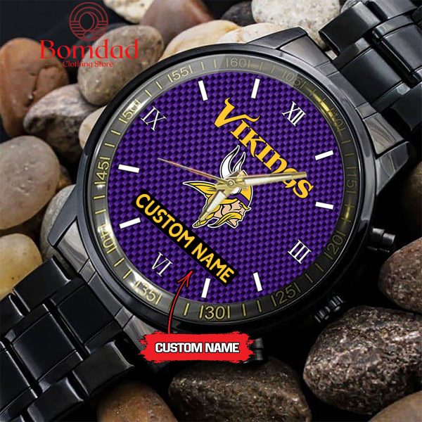 Minnesota Vikings Fan Personalized Black Steel Watch