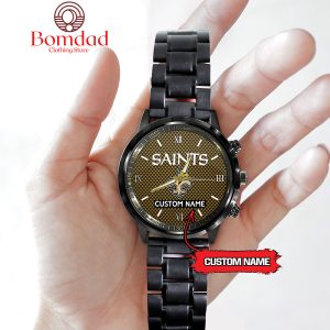 New Orleans Saints Fan Personalized Black Steel Watch