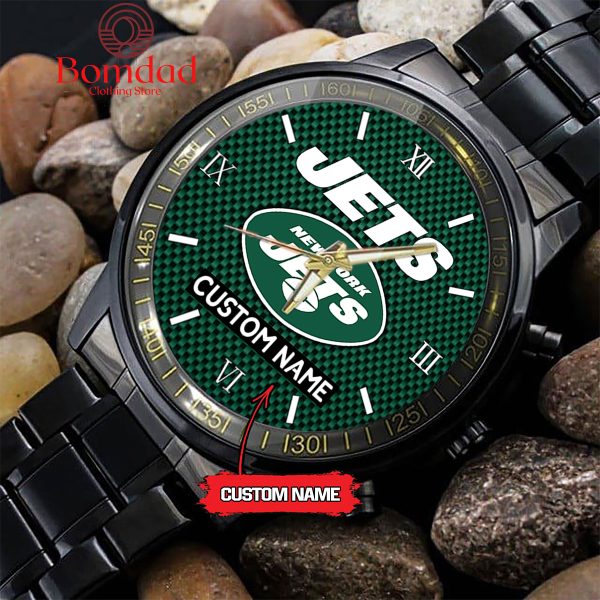 New York Jets Fan Personalized Black Steel Watch