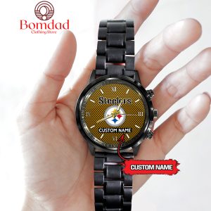 Pittsburgh Steelers Fan Personalized Black Steel Watch