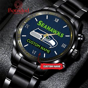 Seattle Seahawks Fan Personalized Black Steel Watch