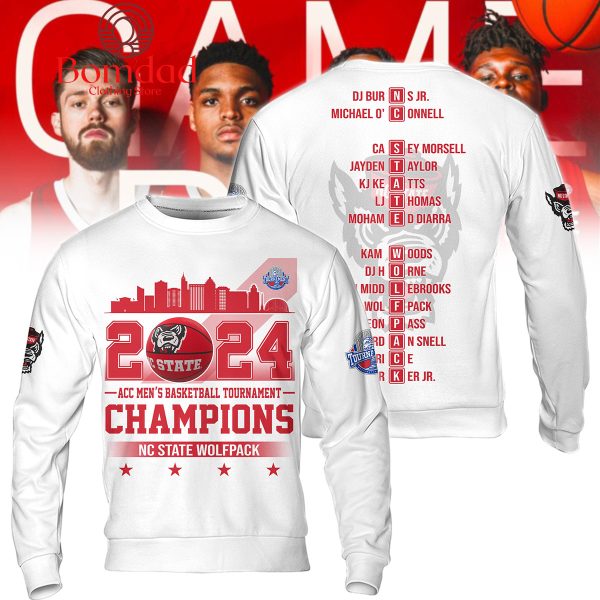 2024 NC State Wolfpack 2024 Champions ACC Men’s Basketball White Hoodie Shirts