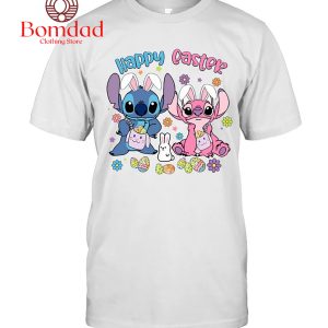 Stitch And Angel Happy Easter Bunny T-Shirt