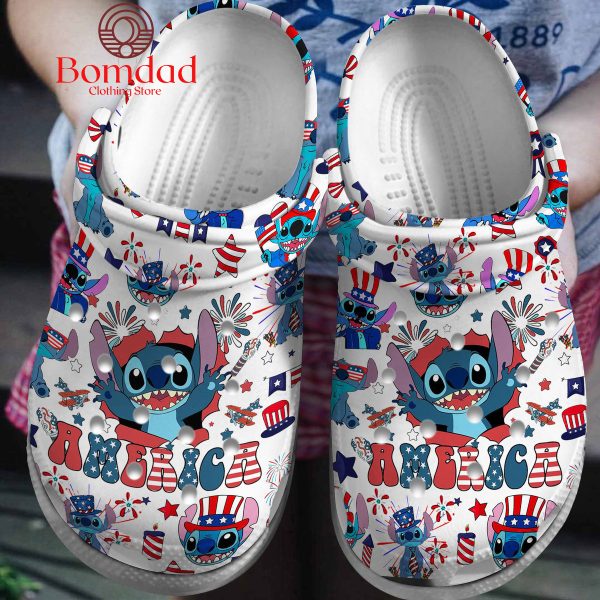 Stitch Independence Day America 4th Of July Crocs Clogs White Version